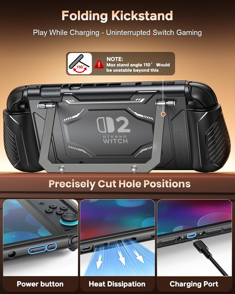 FYOUNG Switch 2 Protective Case with Kickstand, Dockable Hard PC Shell for Nintendo Switch 2 Console 2025, Full Protection Accessories,Shockproof, Soft TPU Ergonomic Grip for Joycon - Image 4